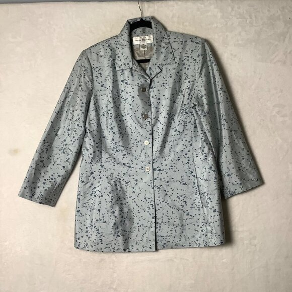 Vtg Rena Rowan Floral 100% Silk Blazer Jacket Size 14 Lined Button Front Blue - Picture 7 of 7